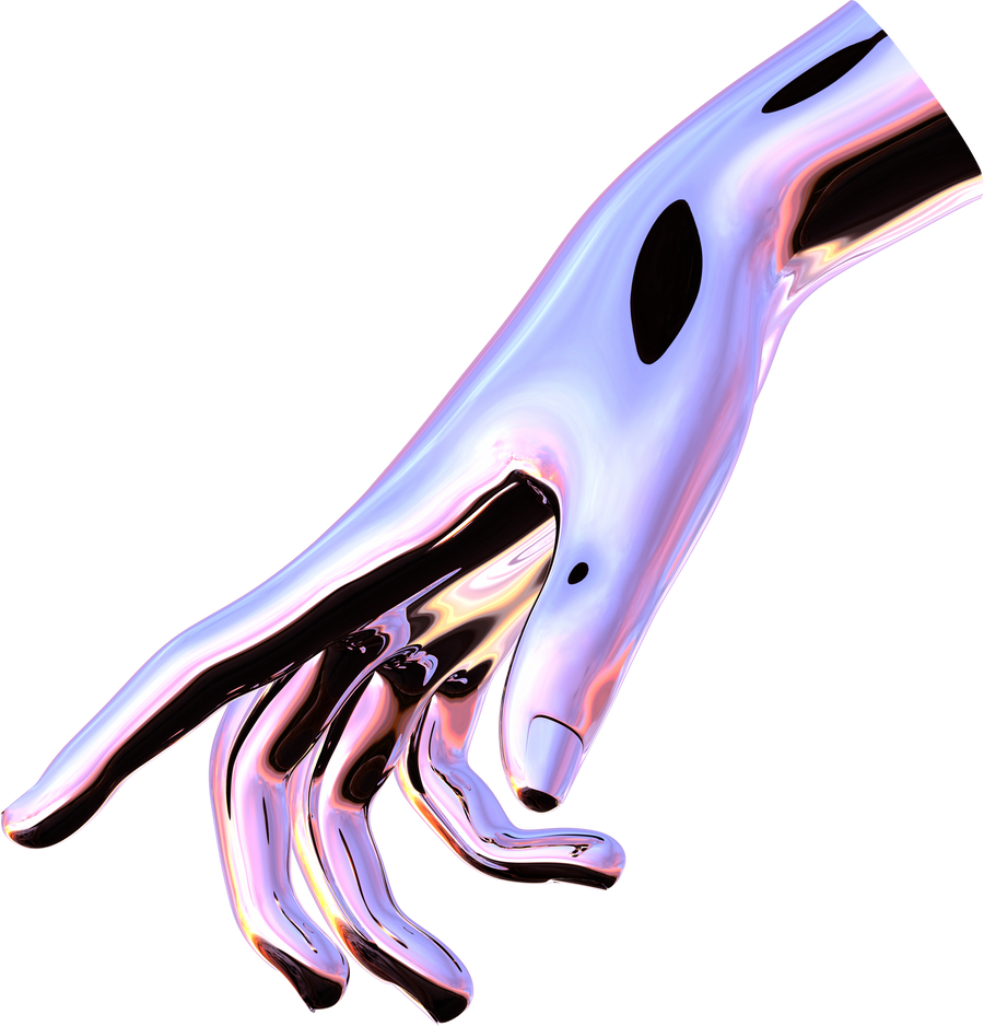 3d chrome metal hand with transparent background, surreal hand, psychedelic aesthetic